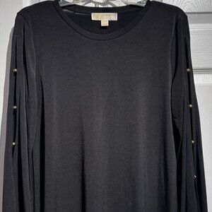 #78 Women's Michael Kors Slit-Sleeve Blouse with Brass Buttons, Black, Meduim